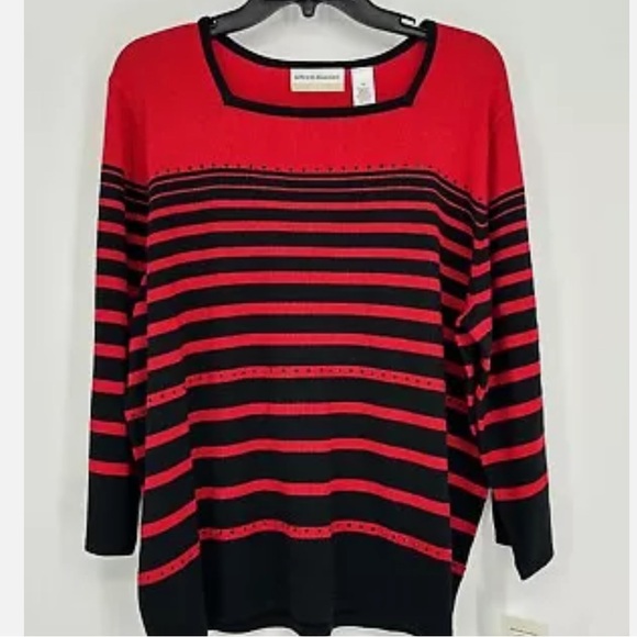 Alfred Dunner Black Red Striped Pullover Knit Sweater Women's Size 1X - Picture 1 of 6